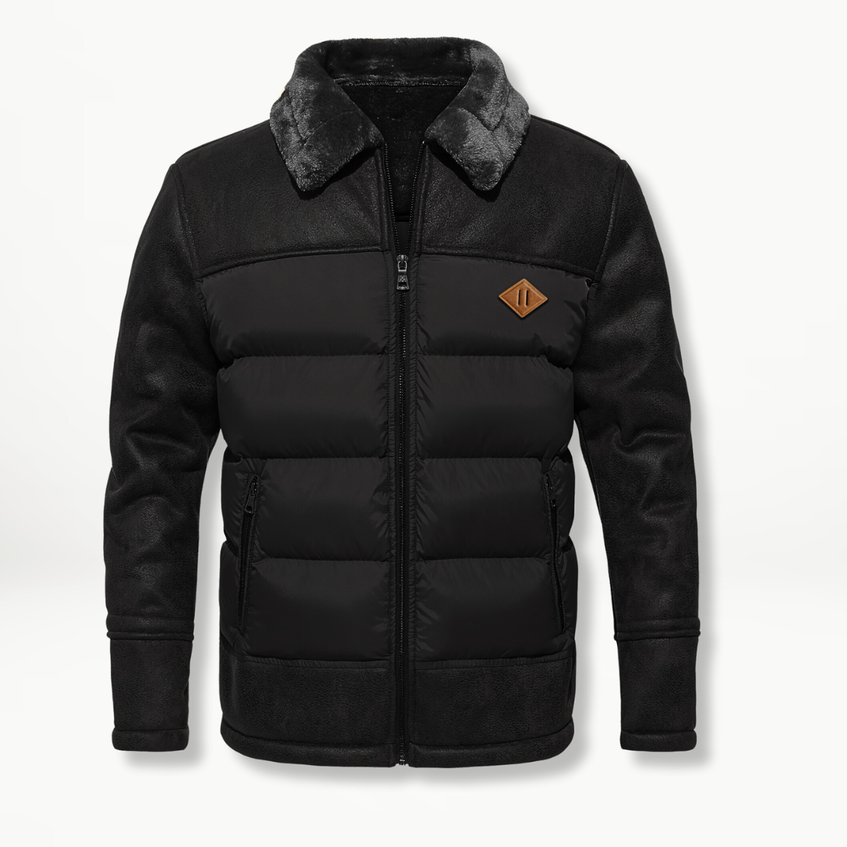 Flemming | Herren Winterjacke mit Kunstleder und Fellkragen