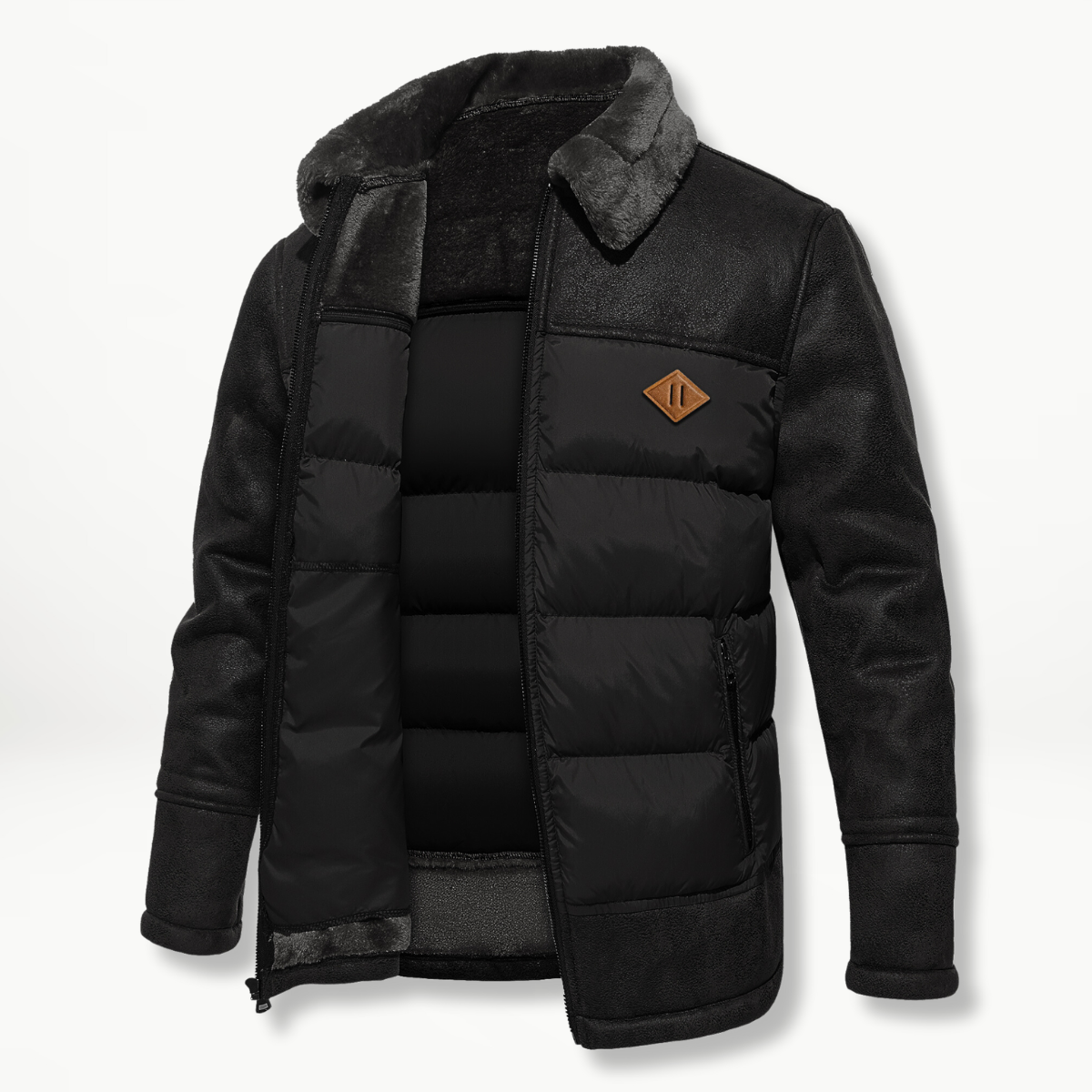 Flemming | Herren Winterjacke mit Kunstleder und Fellkragen