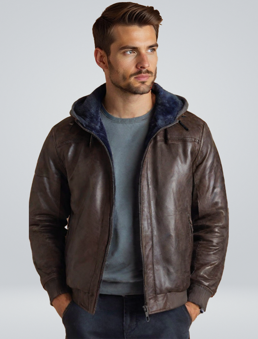 Heinrich | Stilvolle Leder Winterjacke mit Hoodie