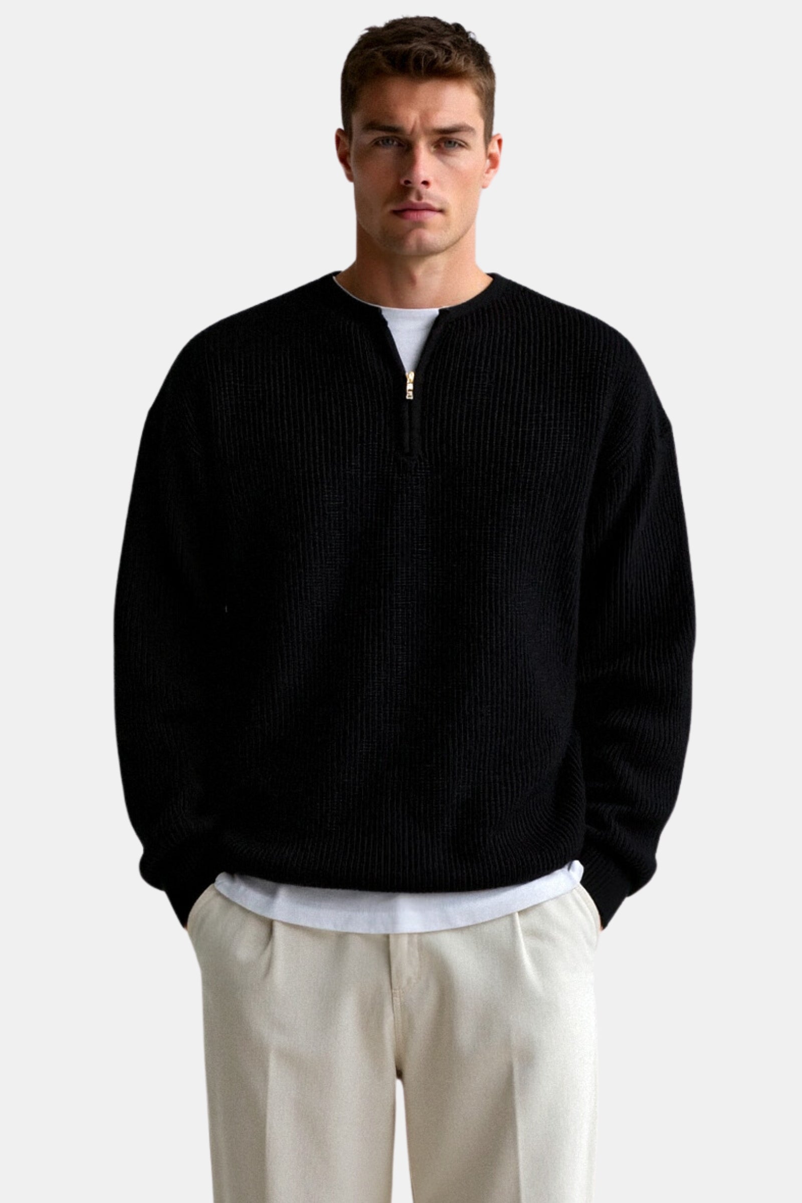 Klassischer Strickpullover mit Reißverschluss – Zeitlos & Komfortabel