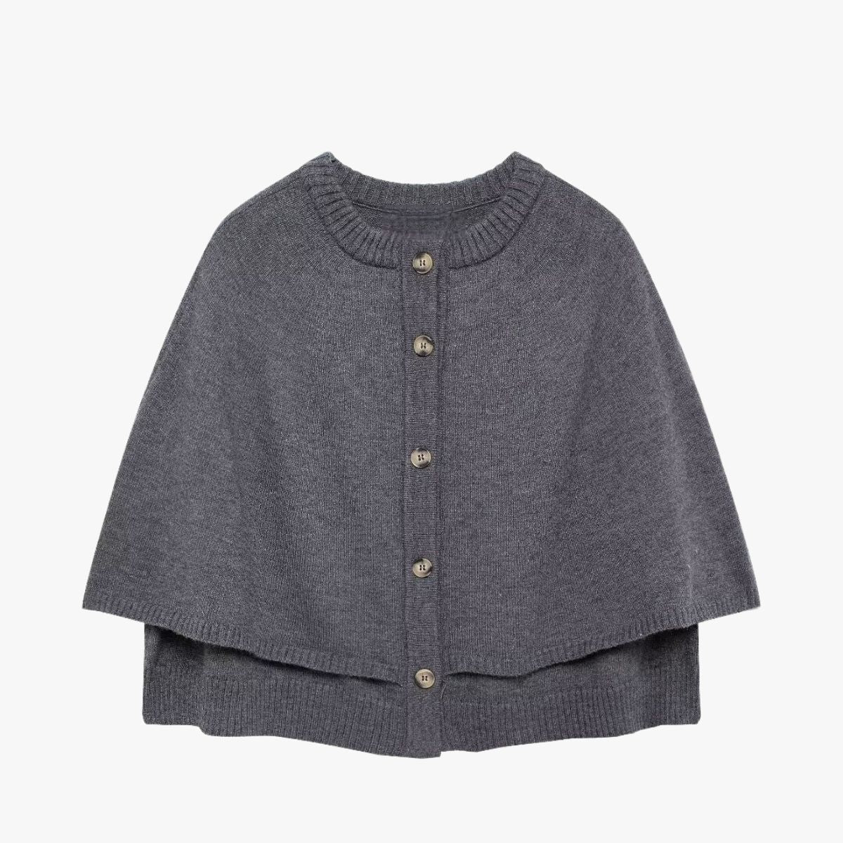 Chloë | Strick-Cape mit Knöpfen und Gestuftem Saum
