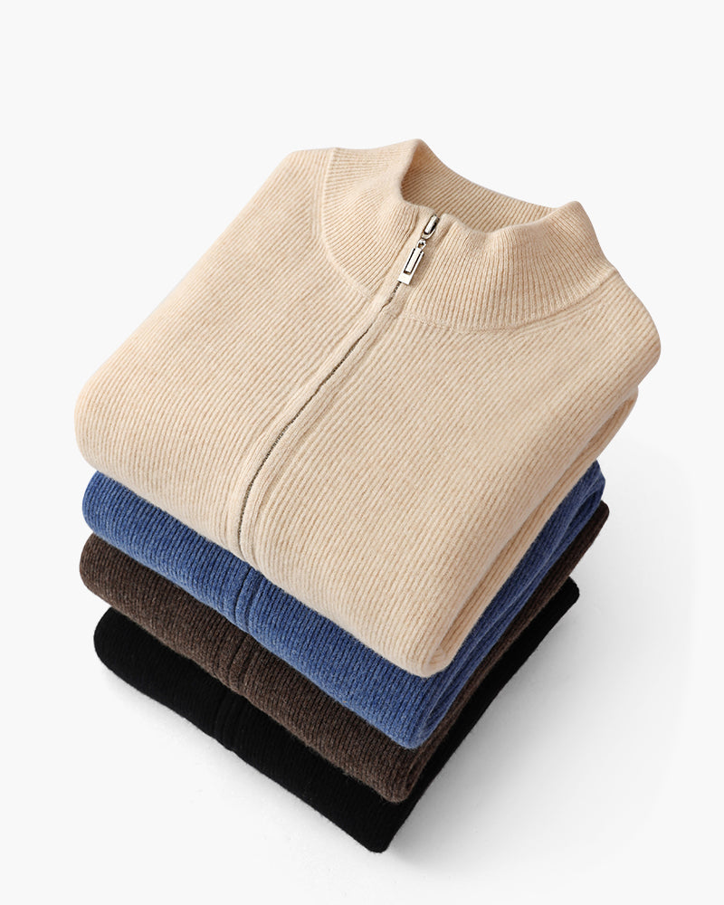 Wesley | Rippenstrick Reißverschluss Kaschmir Strickjacke für Männer