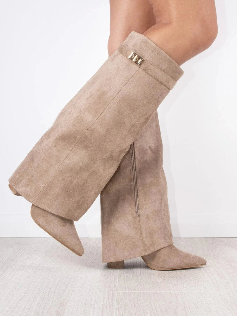 Evy | Elegante Damenstiefel aus hochwertigem Suede mit goldenen Akzenten