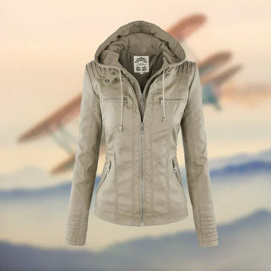 Amélie™ - Premium Lederjacke mit Kapuze