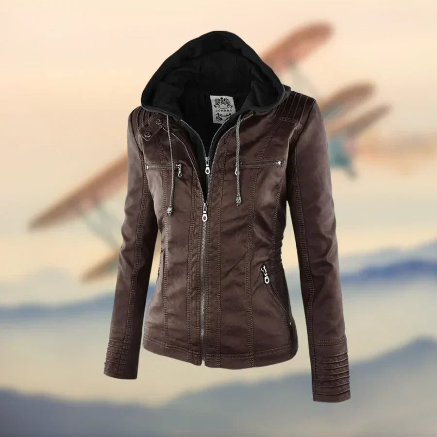 Amélie™ - Premium Lederjacke mit Kapuze