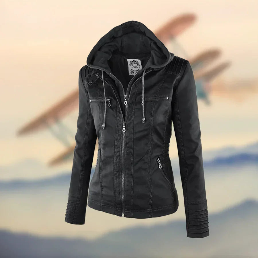 Amélie™ - Premium Lederjacke mit Kapuze
