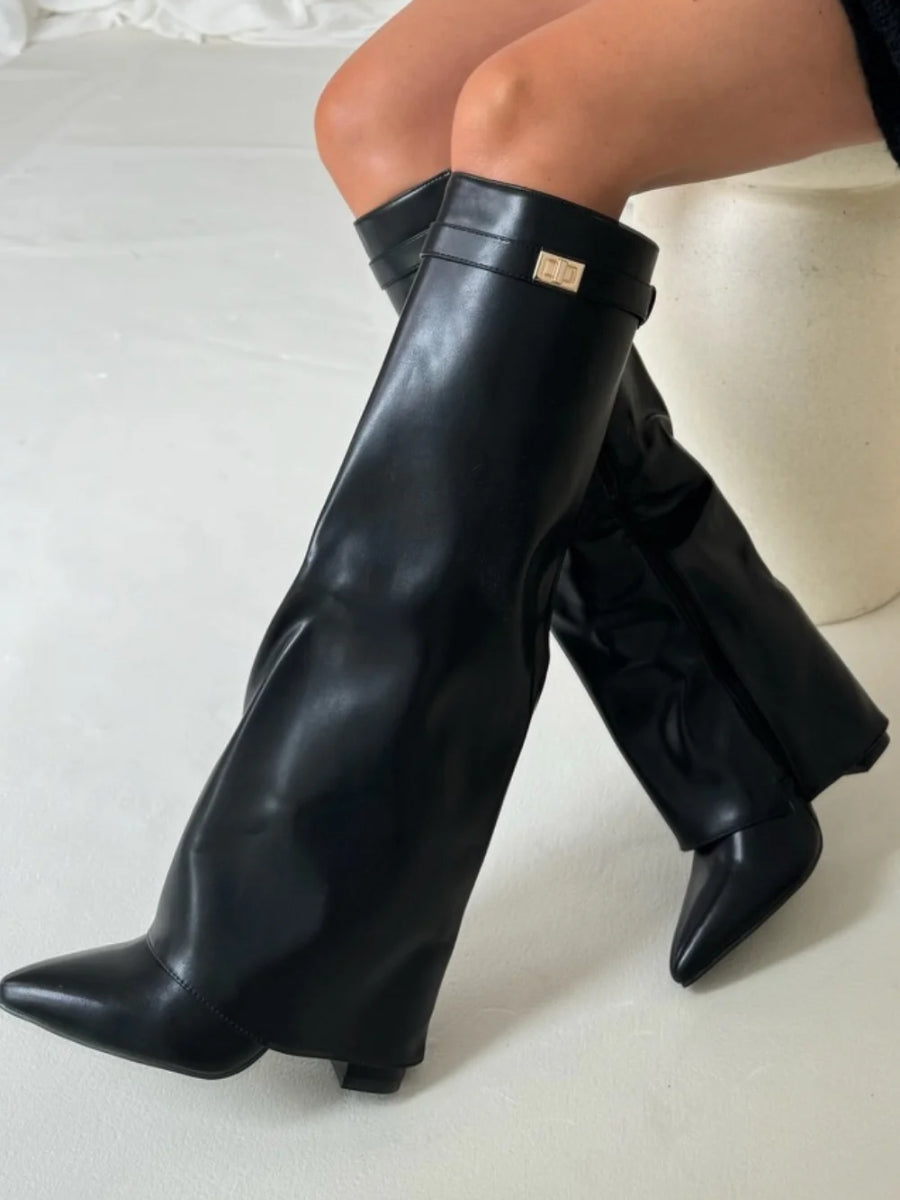 Evy | Elegante Damenstiefel aus hochwertigem Suede mit goldenen Akzenten