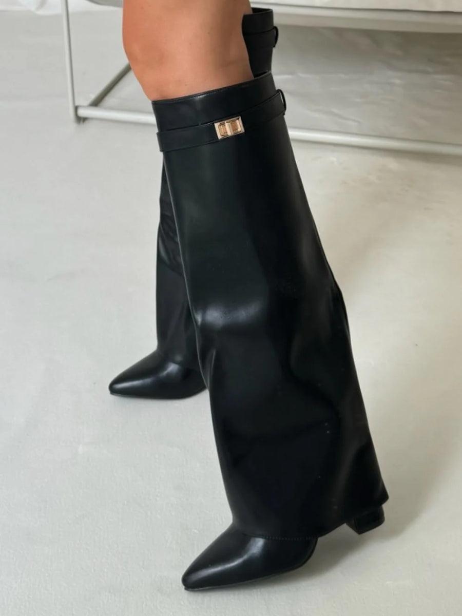 Evy | Elegante Damenstiefel aus hochwertigem Suede mit goldenen Akzenten