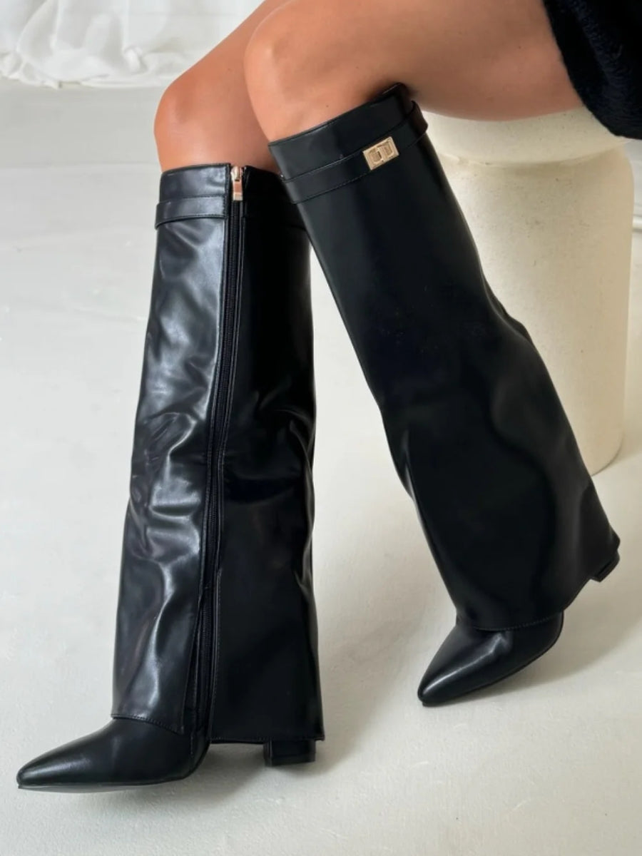 Evy | Elegante Damenstiefel aus hochwertigem Suede mit goldenen Akzenten