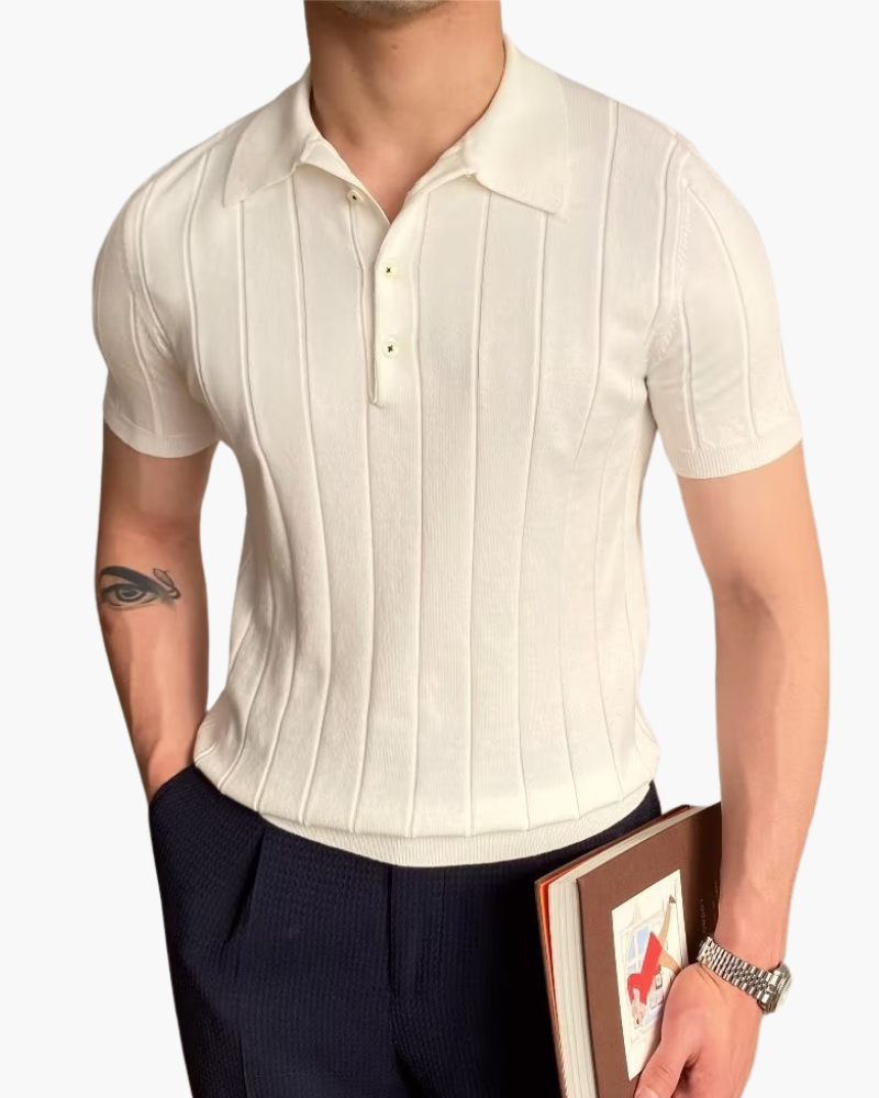 Ian | Business casual Herren Slim Fit Strick-Poloshirt mit Gerippt Muster