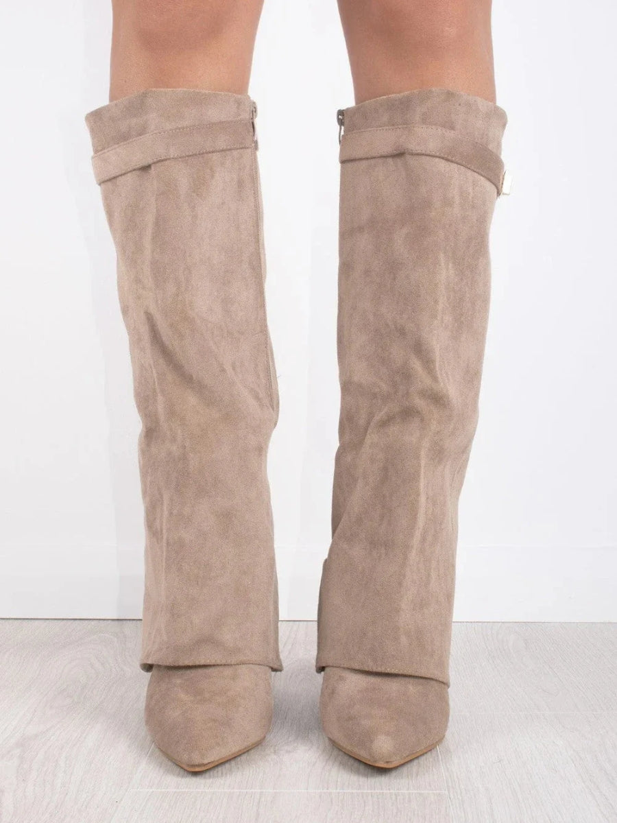 Evy | Elegante Damenstiefel aus hochwertigem Suede mit goldenen Akzenten