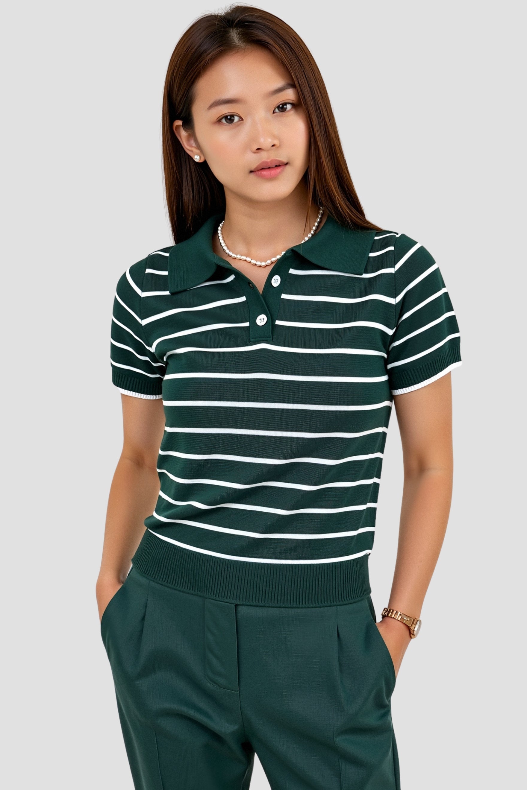 Gestreiftes Polo-Shirt in Dunkelgrün