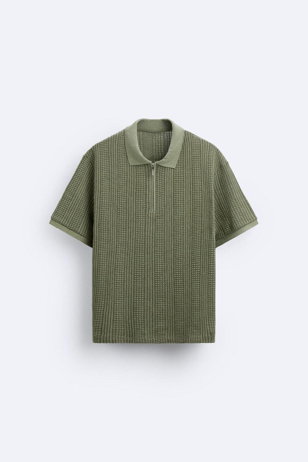 Strukturiertes Strick-Polo mit Reißverschluss