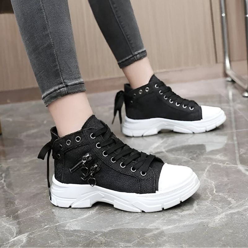 Damen High-Top Sneaker – Jeansblau mit Reißverschluss