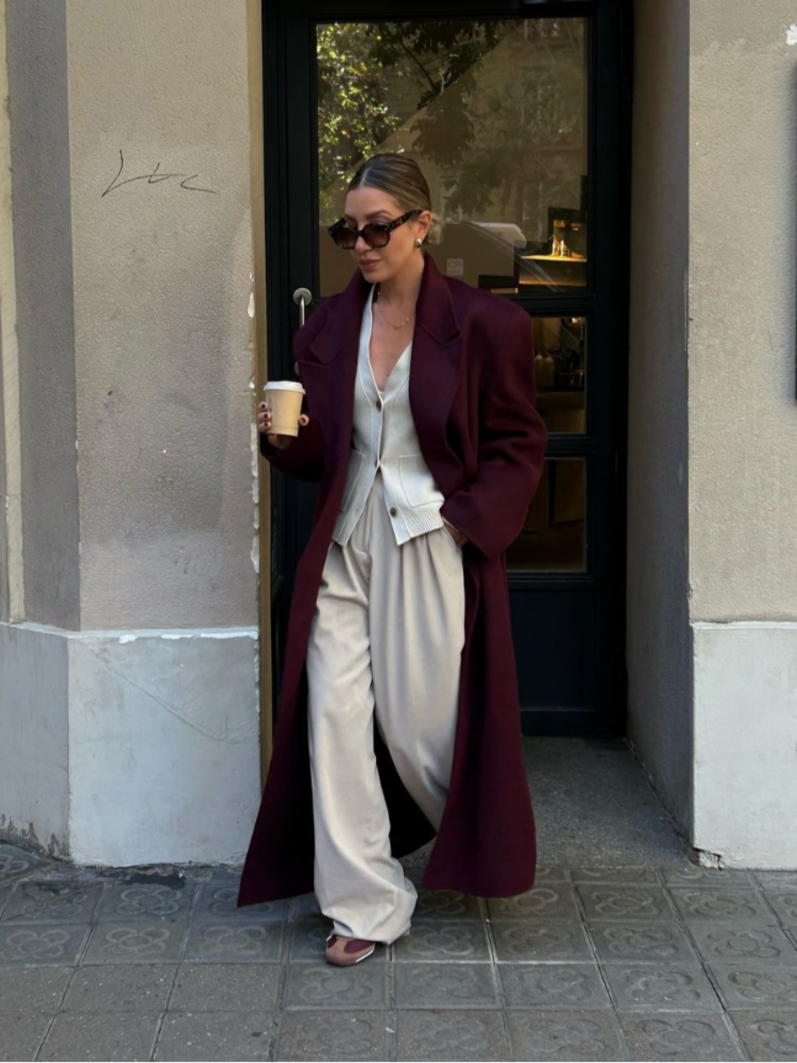 Sinda | Eleganter Wollmantel in Bordeauxrot