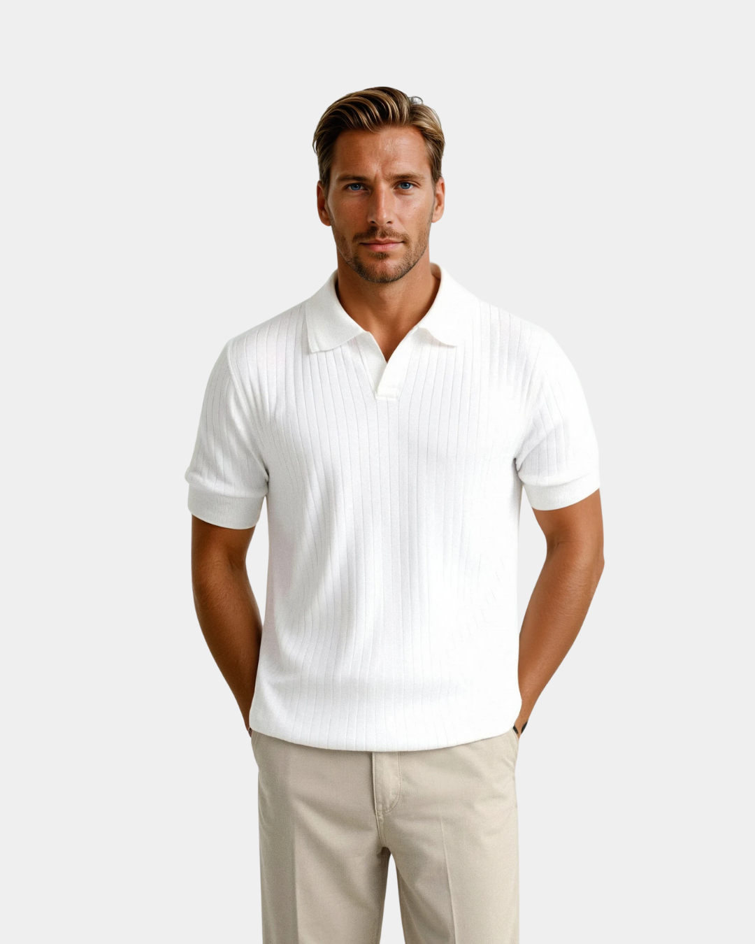 Herren-Poloshirt aus Rippstrick – Offener Kragen, Slim Fit
