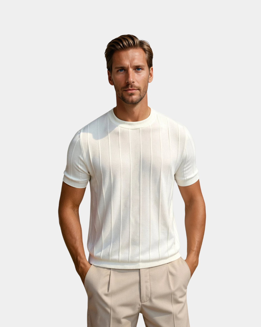 Herren-Strickshirt mit vertikaler Rippstruktur – Leichtes Oberteil für den Sommer