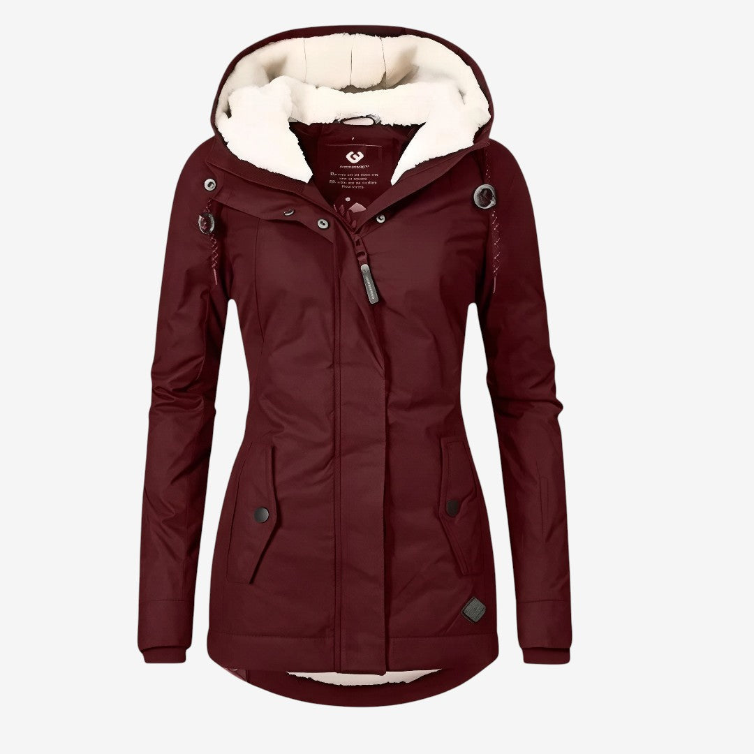 Beate - Wasserdichte Lange Jacke mit Kapuze und Futter