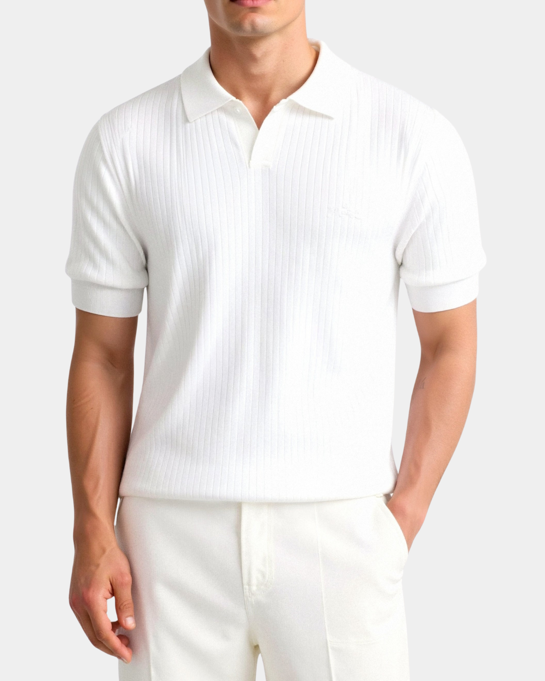 Herren-Poloshirt aus Rippstrick – Offener Kragen, Slim Fit