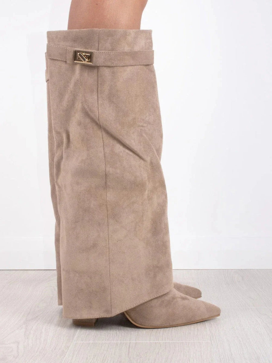 Evy | Elegante Damenstiefel aus hochwertigem Suede mit goldenen Akzenten
