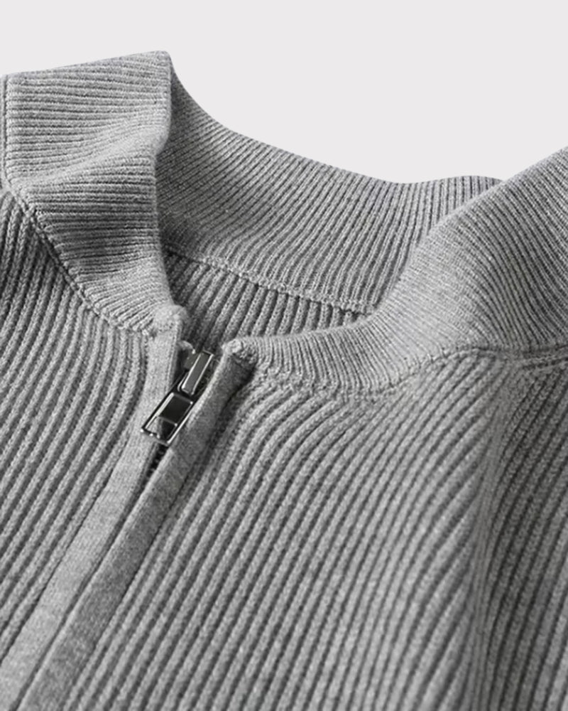 Bennett | Stehkragen Herren Rippstrick Reißverschluss Strickjacke