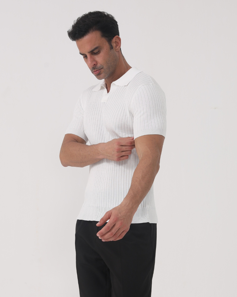 Joshua | V-Ausschnitt Rippenstrick-Poloshirt für Männer