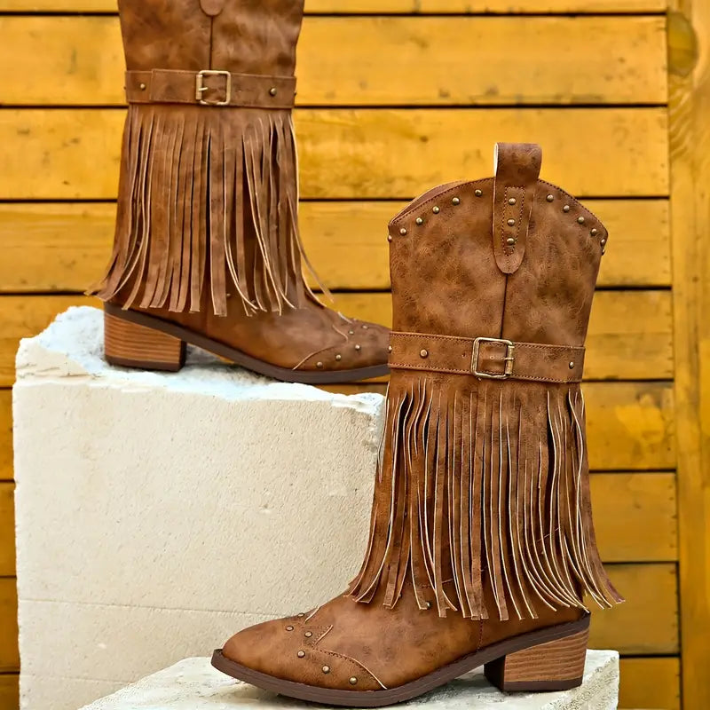 Celeste - Stylische Damenstiefel mit eleganter Quastenverzierung und stabilem Absatz