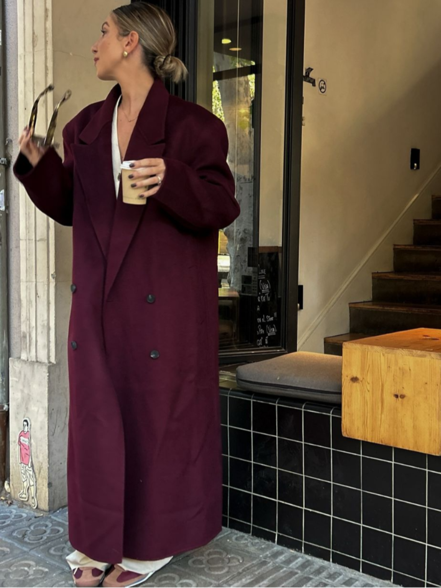 Sinda | Eleganter Wollmantel in Bordeauxrot