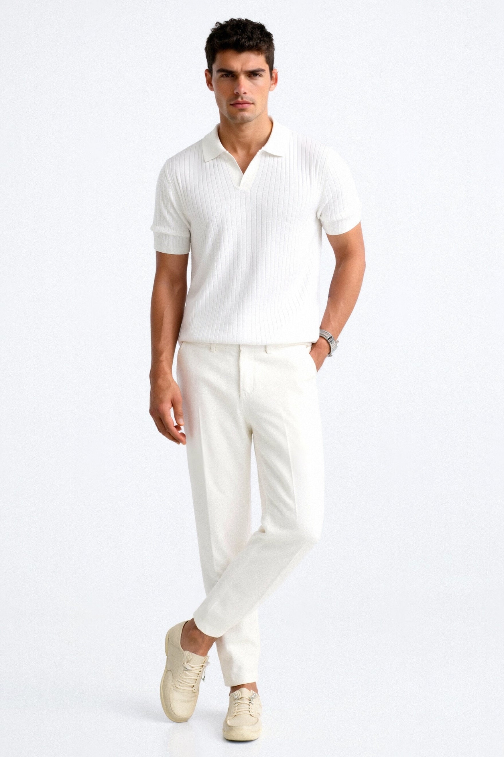 Geripptes Herren-Poloshirt mit kurzen Ärmeln – Elegant & Zeitlos