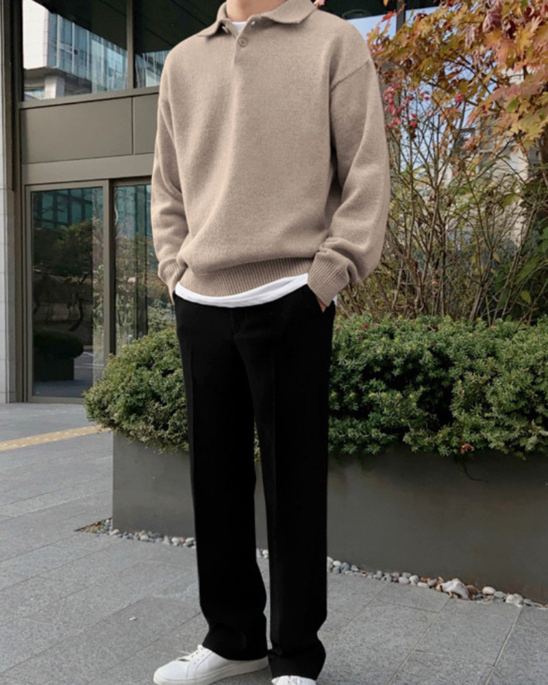 Andrew | Cozy Herren Strickpullover aus Wolle mit Polokragen