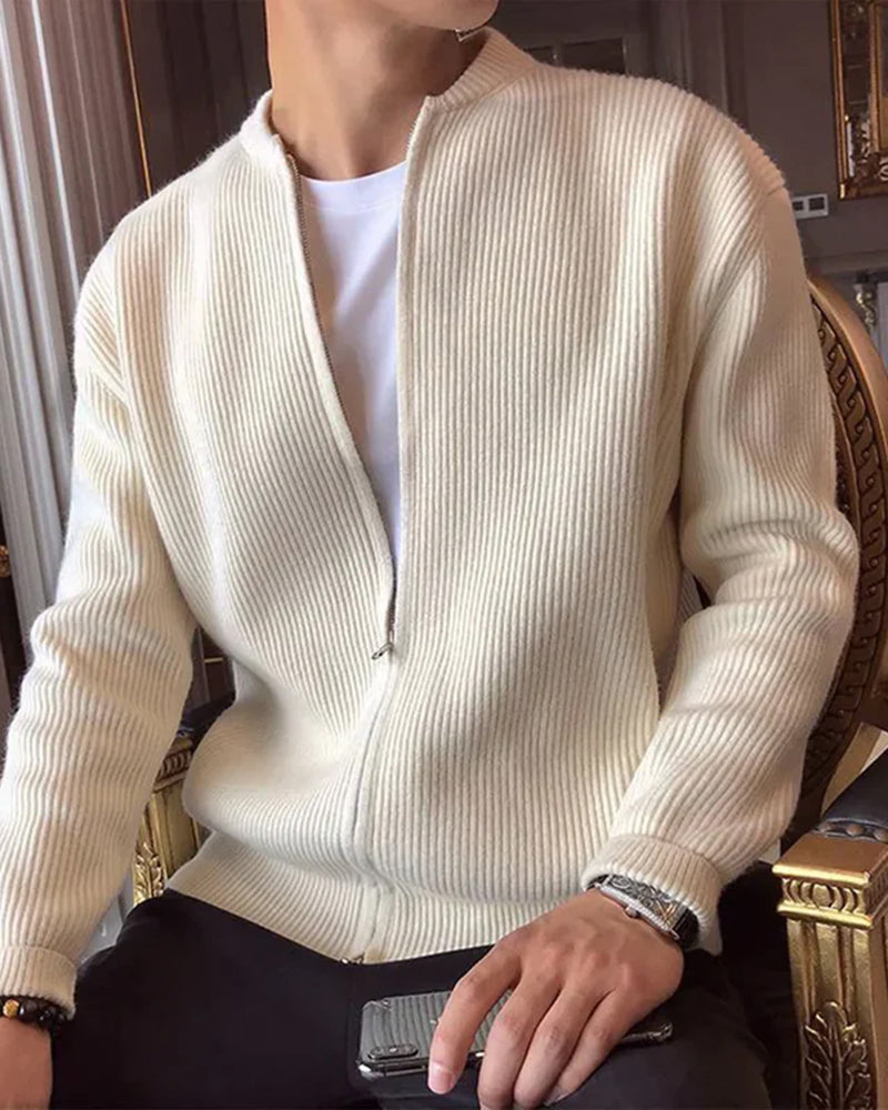 Bennett | Stehkragen Herren Rippstrick Reißverschluss Strickjacke