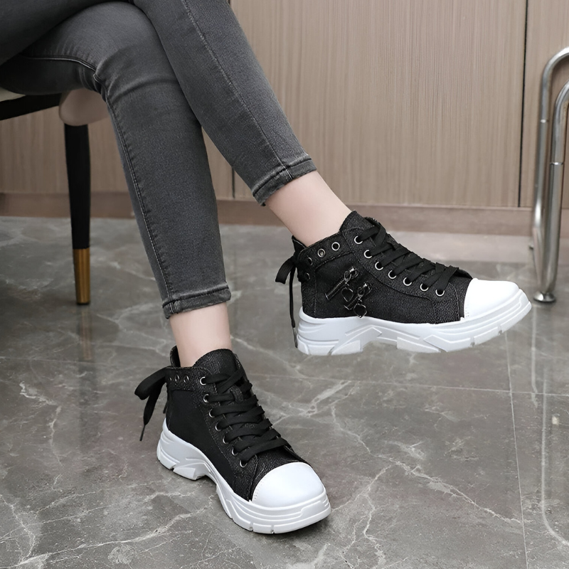 Damen High-Top Sneaker – Jeansblau mit Reißverschluss