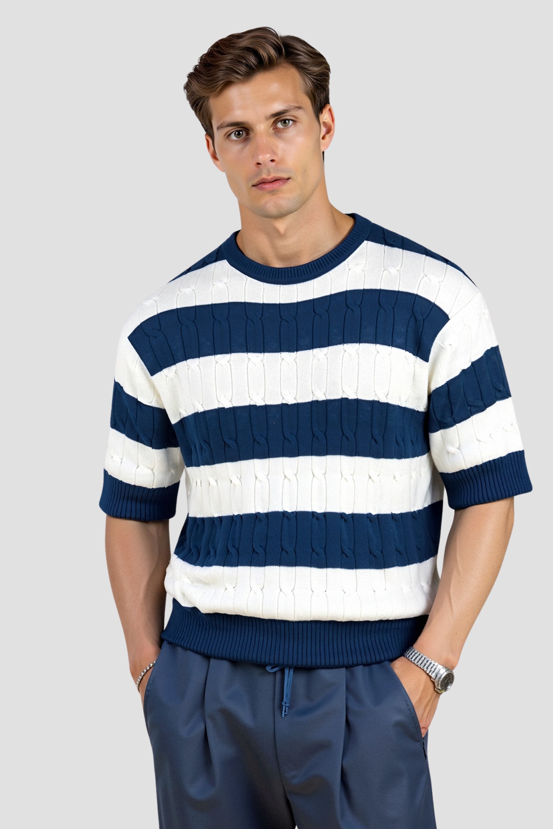 Gestreifter Herren-Pullover mit kurzen Ärmeln – Stilvoll &amp; Bequem
