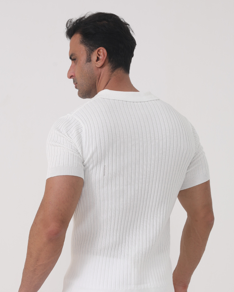 Joshua | V-Ausschnitt Rippenstrick-Poloshirt für Männer