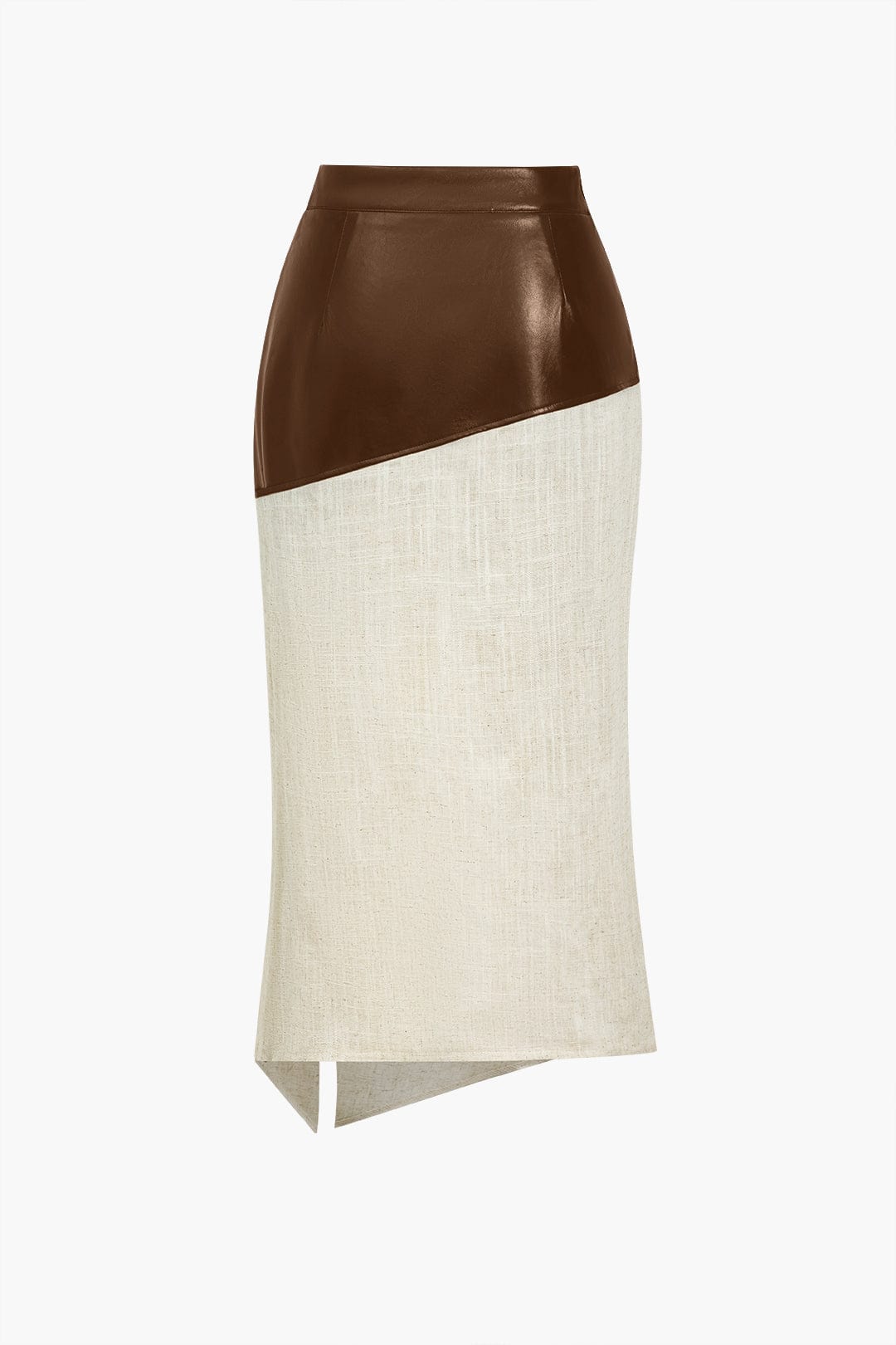 Danica | Eleganter Midirock mit asymmetrischem Kunstleder und Leinen-Design