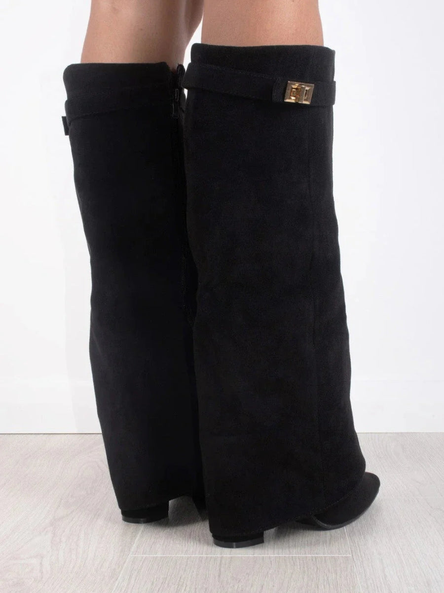 Evy | Elegante Damenstiefel aus hochwertigem Suede mit goldenen Akzenten