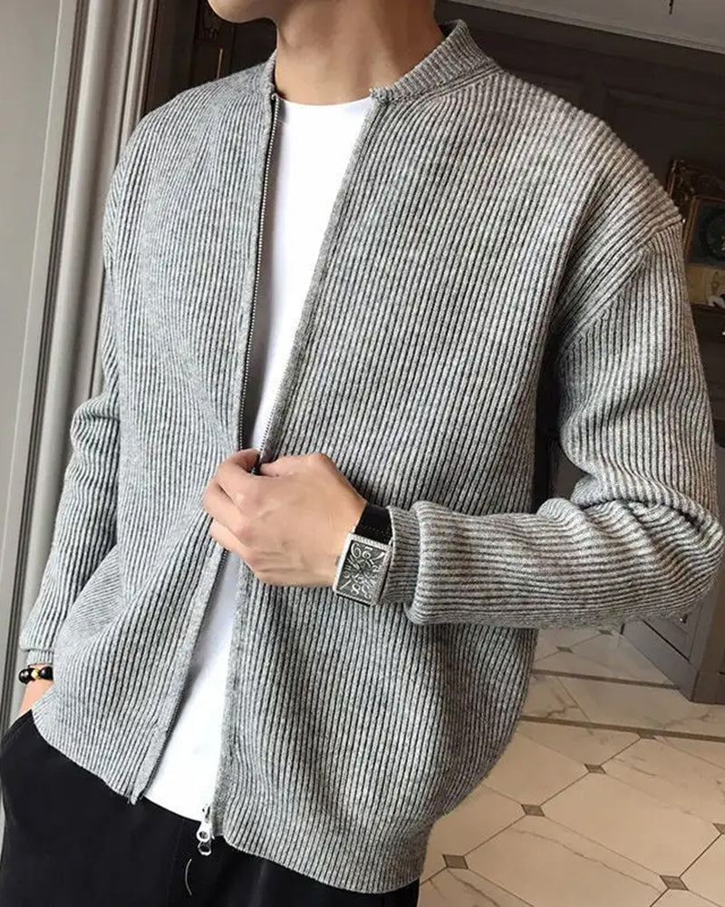 Bennett | Stehkragen Herren Rippstrick Reißverschluss Strickjacke