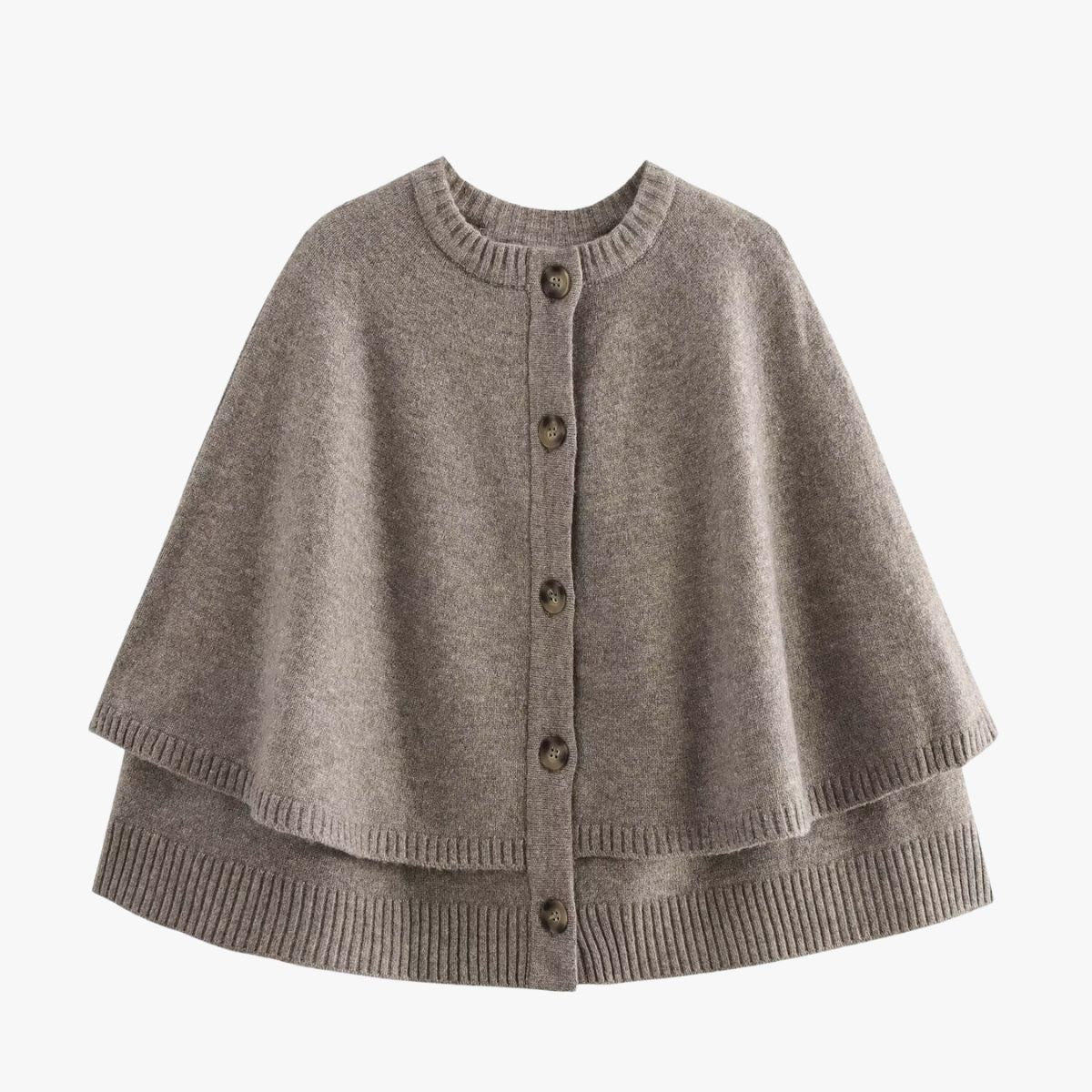 Chloë | Strick-Cape mit Knöpfen und Gestuftem Saum