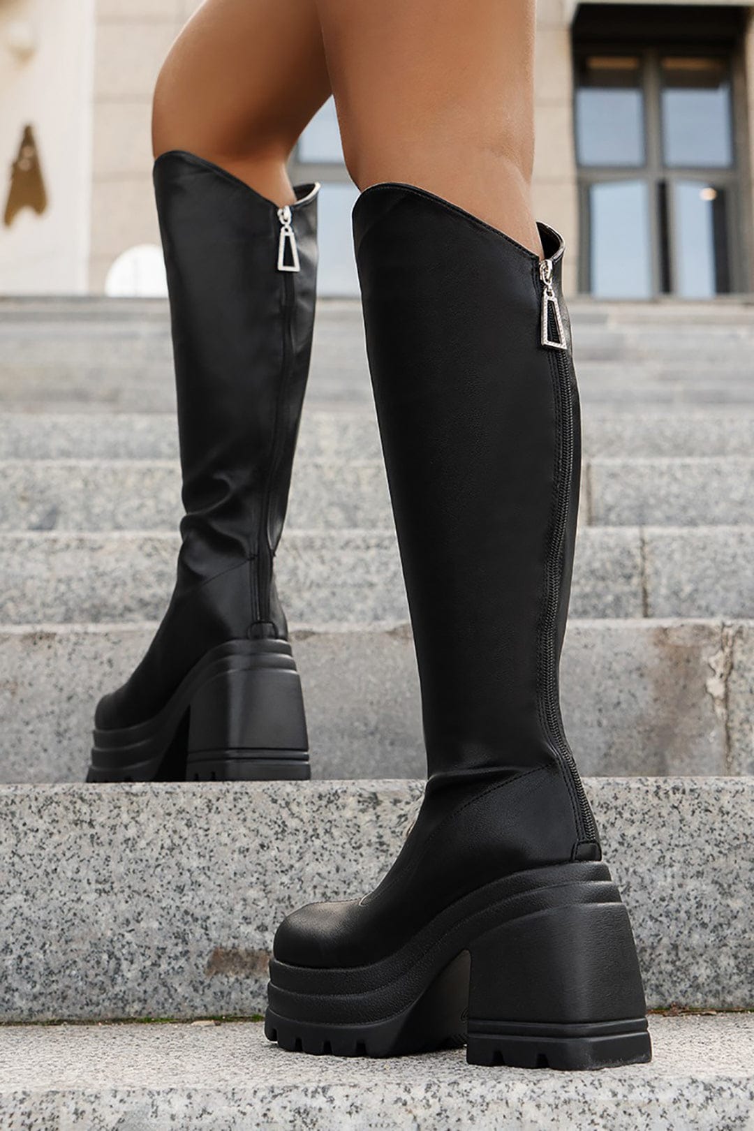 Robine | Schwarze kniehohe Plateau-Stiefel – Stilvoll & Bequem