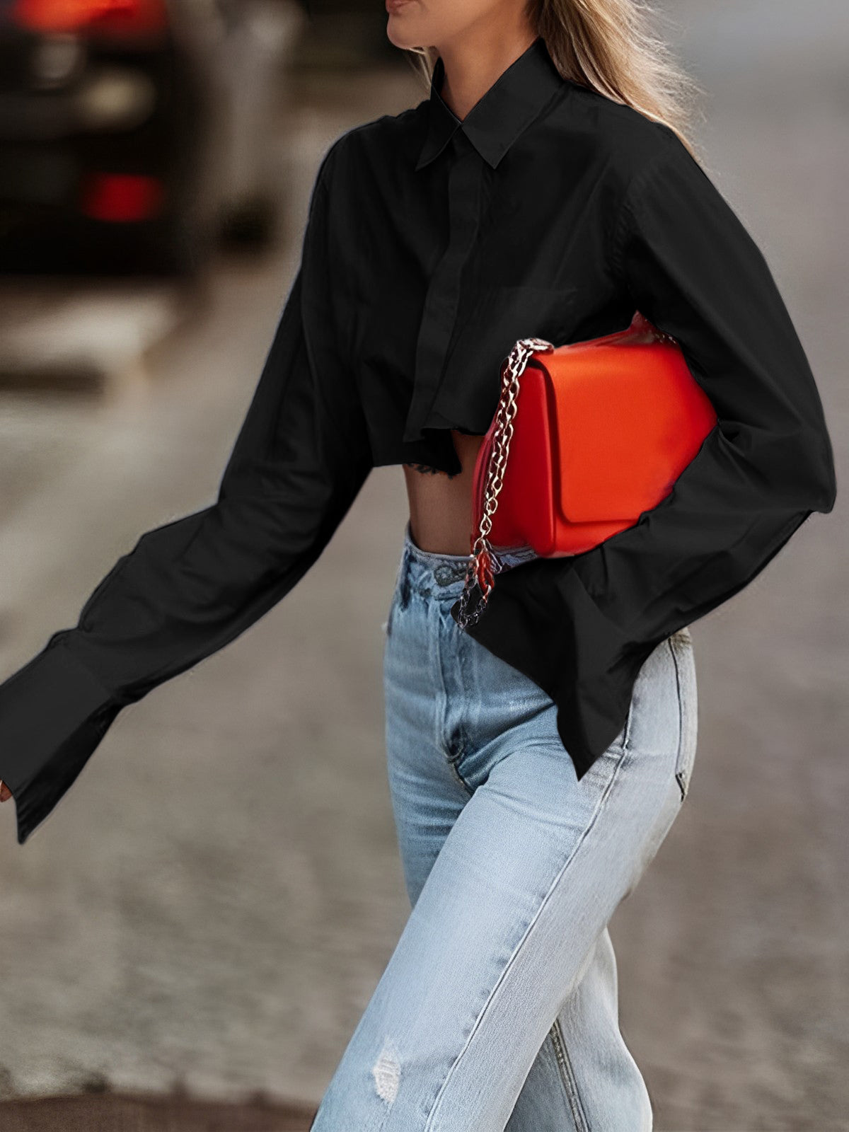 Cropped Damenbluse mit Raw Cut – Modern, Urban & Statementstark