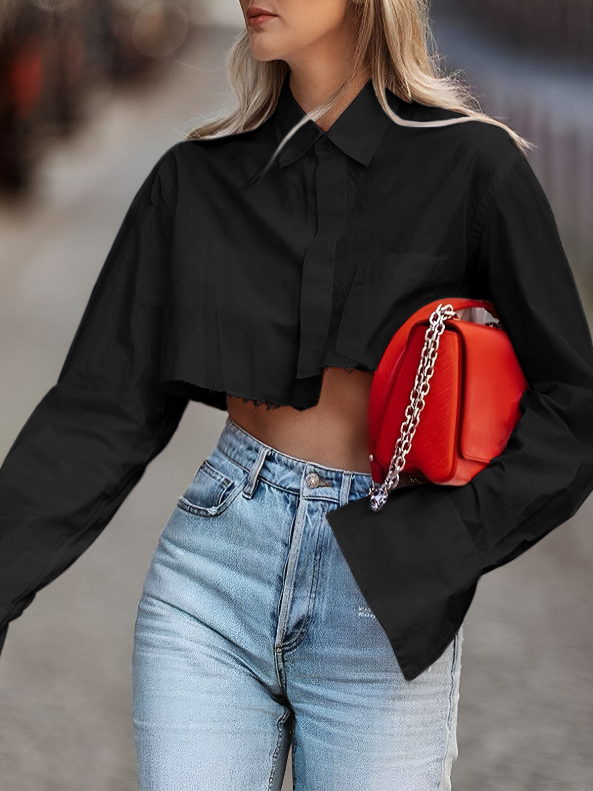 Cropped Damenbluse mit Raw Cut – Modern, Urban & Statementstark