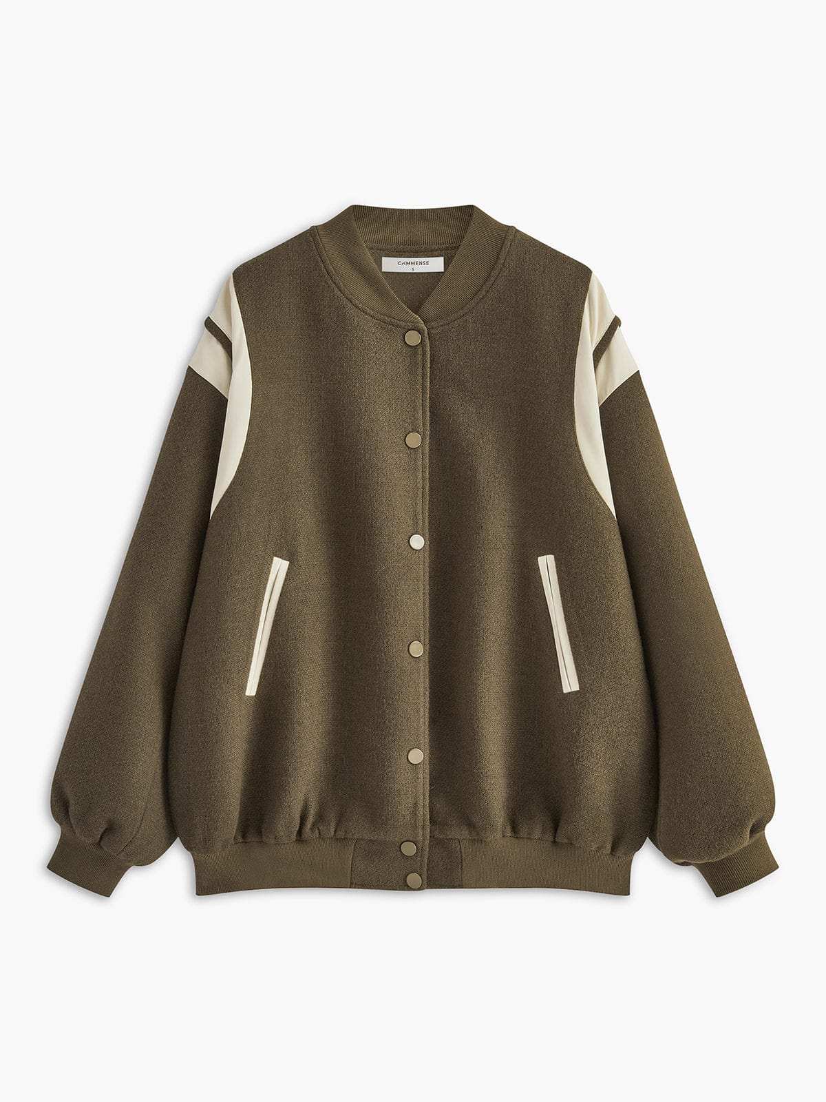 Molly | Lässige Varsity-Jacke im Retro-Stil mit gestreiften Ärmeldetails und gerippten Bündchen