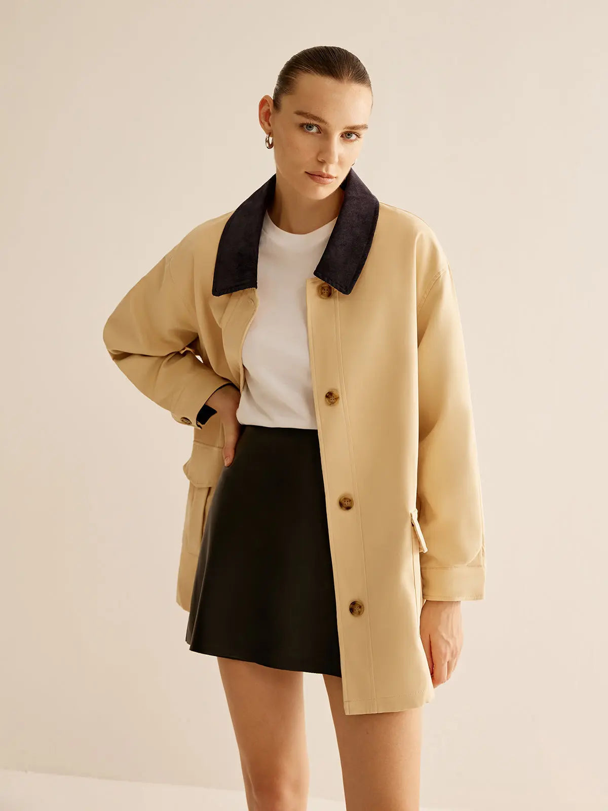 Hanna  | Baumwolljacke mit Kontrastkragen und Knöpfen