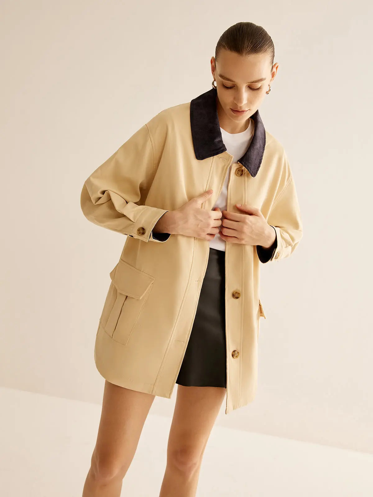 Hanna  | Baumwolljacke mit Kontrastkragen und Knöpfen