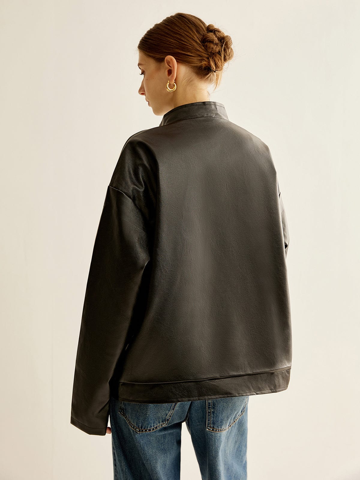 Noah | Schwarze Lederjacke mit Kontraststreifen