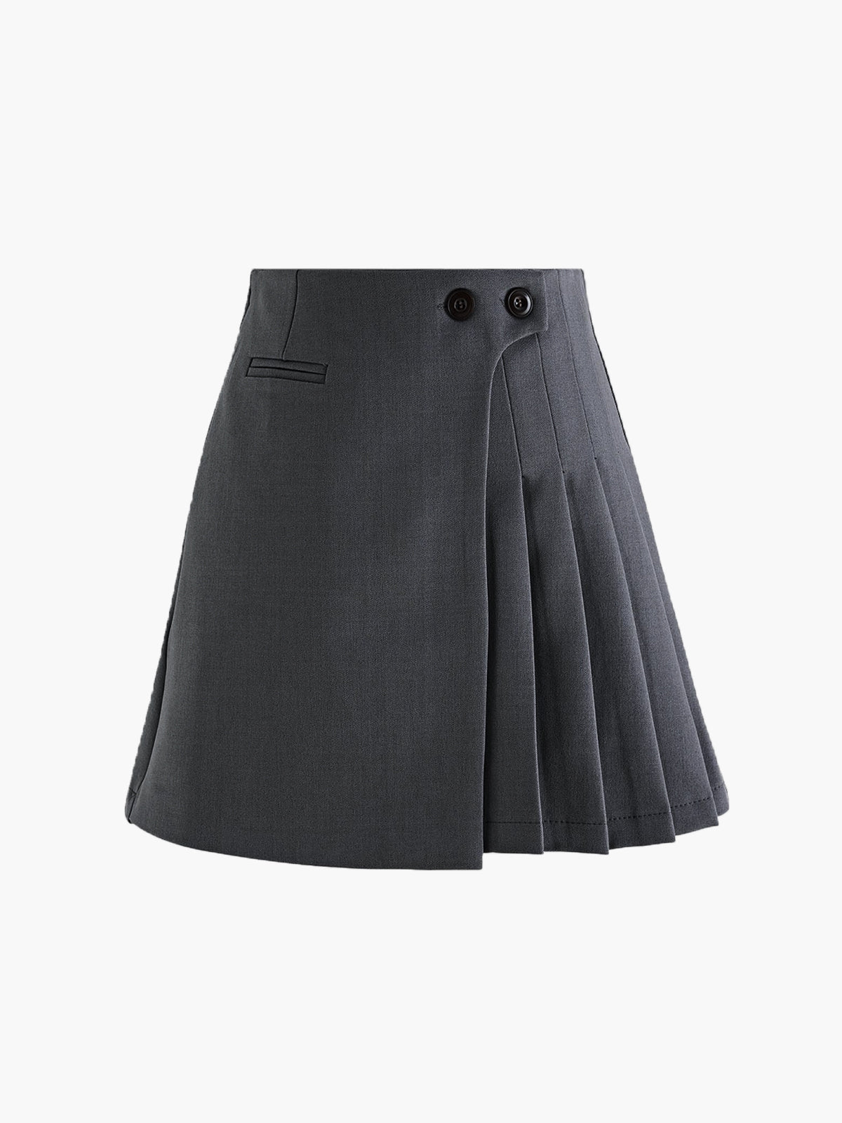 Mila | Faltenrock in Wolloptik mit High Waist & Knopfdetails