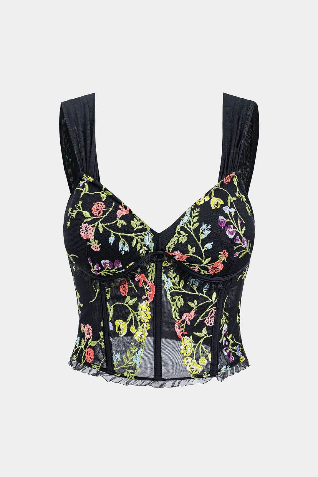 Amy | Korsett-Top mit floraler Stickerei & Mesh