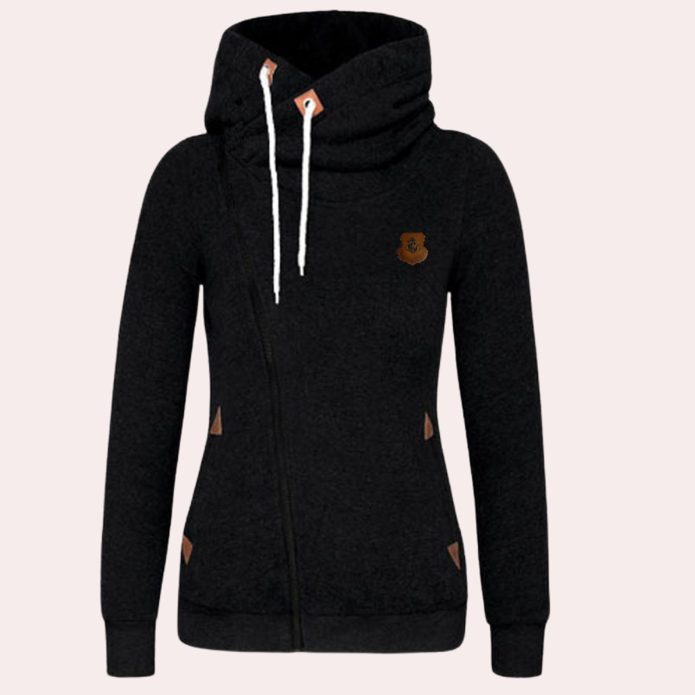 Kanny - Stylischer Damenpullover mit Reißverschluss und bequemer Kapuze