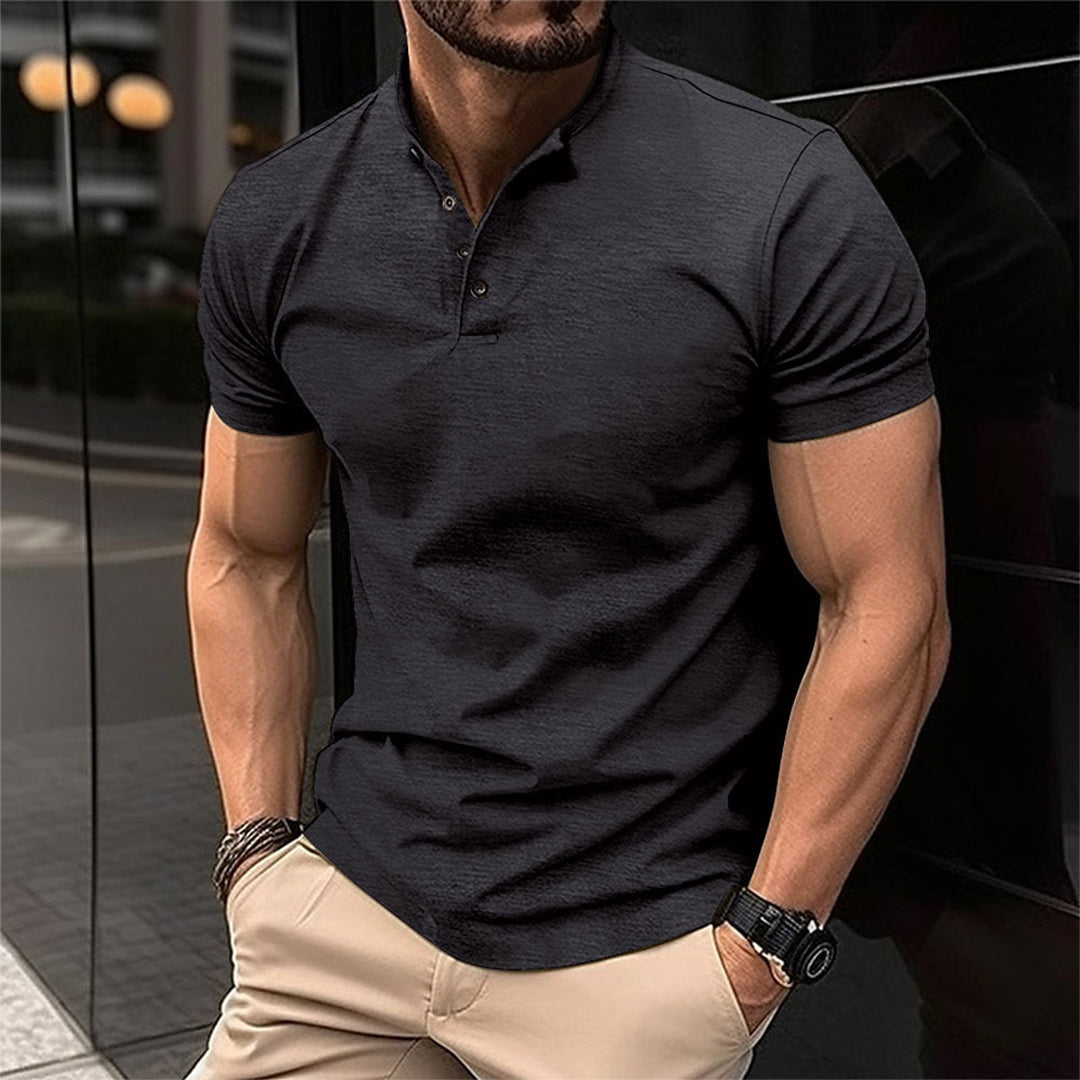 Herren Kurzarm Shirt mit Stehkragen und Knopfleiste – Modernes Sommer Design