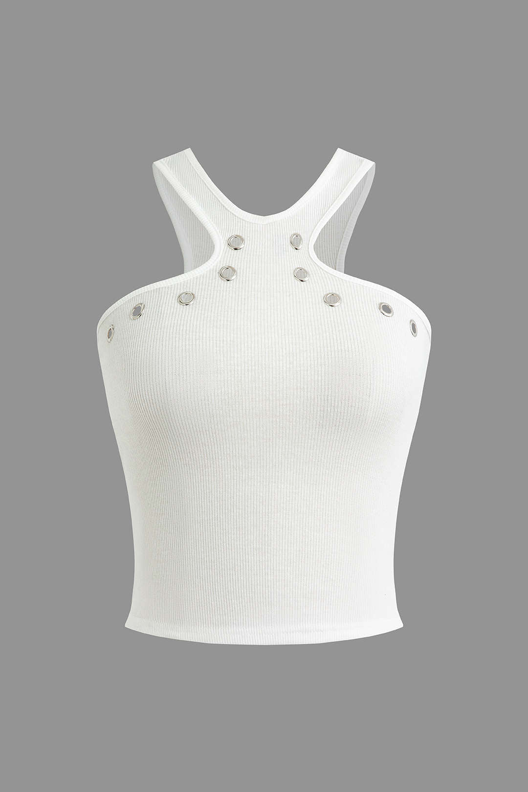 Darlene | Weiß Geripptes Tanktop mit Cut-Outs & Nieten